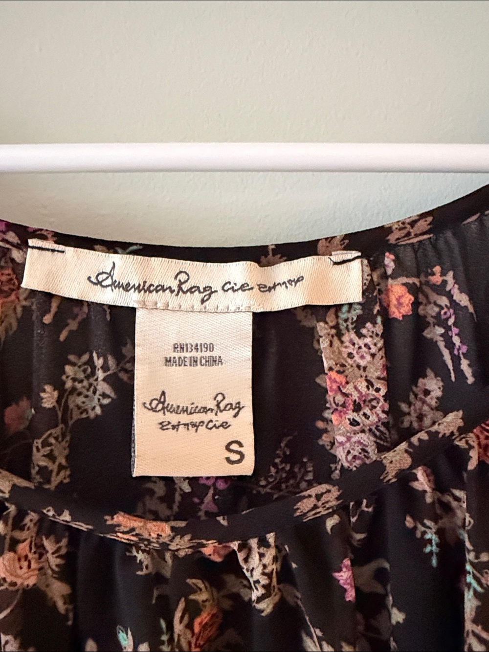 American Rag Cie Black Floral Crochet-Sleeve Tie-Front Blouse - Picture 2 of 5